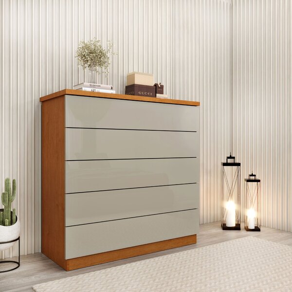 Cômoda Para Quarto 5 Gavetas Premium Cinamomo/off White