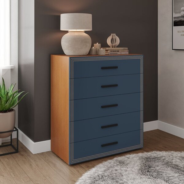 Cômoda Para Quarto 5 Gavetas Valência Freijó/azul