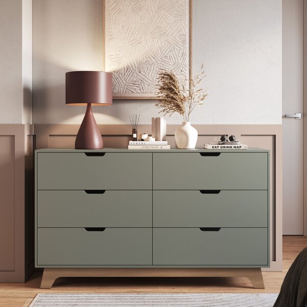 Cômoda Para Quarto 6 Gavetas 100% Mdf Alice Verde/louro Freijó