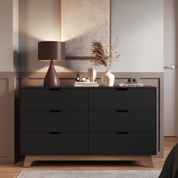 Cômoda Para Quarto 6 Gavetas Mdf Alice Yescasa Preto/louro Fr