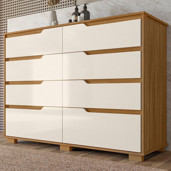 Cômoda Para Quarto 8 Gavetas 147cm Georgia Freijó/off White