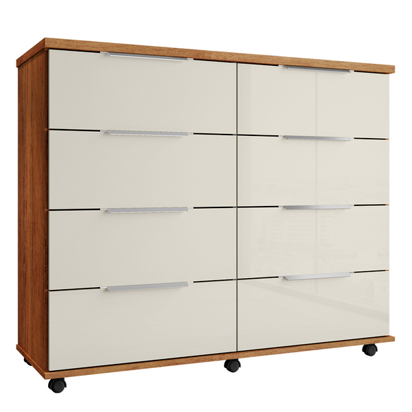 Cômoda Para Quarto 8 Gavetas Com Rodízios Athenas Cedro Areia