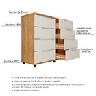 Cômoda Para Quarto 8 Gavetas Com Rodízios Athenas Cedro Areia