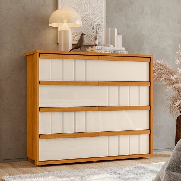 Cômoda Para Quarto 8 Gavetas Ripado 100% Mdf Tarsila Cinamomo