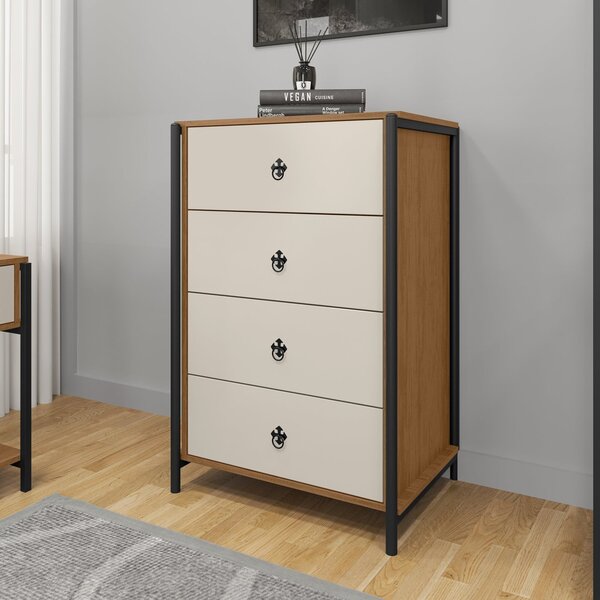 Cômoda Para Quarto Com 4 Gavetas Sevilha Preto/canela Rustico