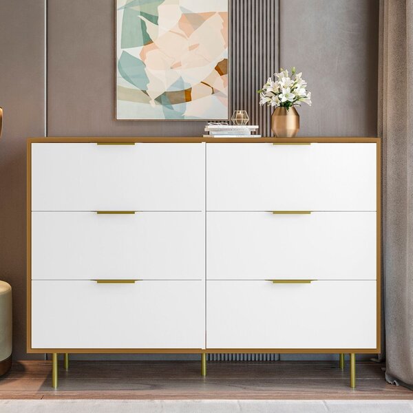 Cômoda Para Quarto Com 6 Gavetas 135cm X 102cm Safira Freijó/