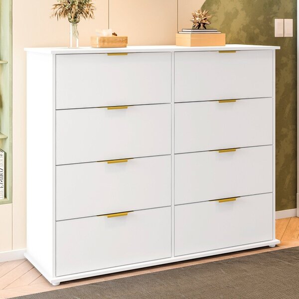 Cômoda Para Quarto Com 8 Gavetas 135x111cm Florença Branco