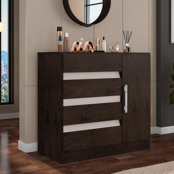Cômoda Para Quarto Com Sapateira 4 Gavetas Café Baunilha 8000