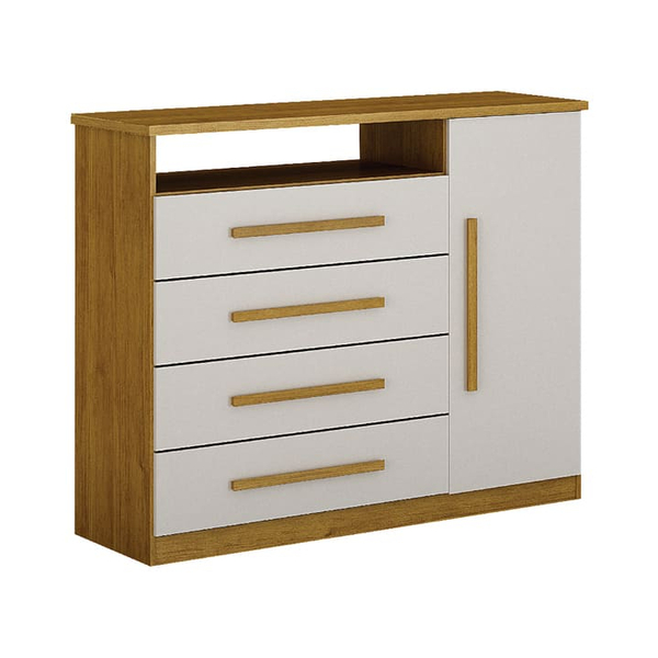 Cômoda Para Quarto Com Sapateira 4 Gavetas - Diamante-freijó/
