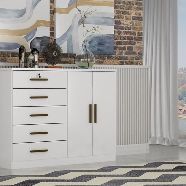 Cômoda Para Quarto Com Sapateira 5 Gavetas - Space-branco - M