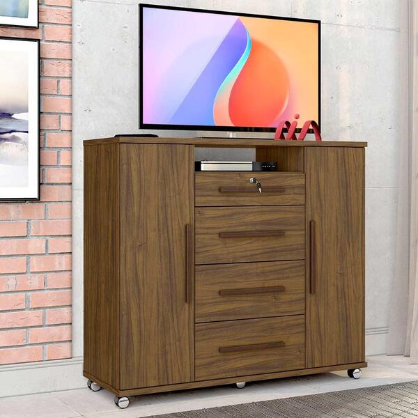 Cômoda Para Quarto Com Sapateira Nogal Versátil Zanzini