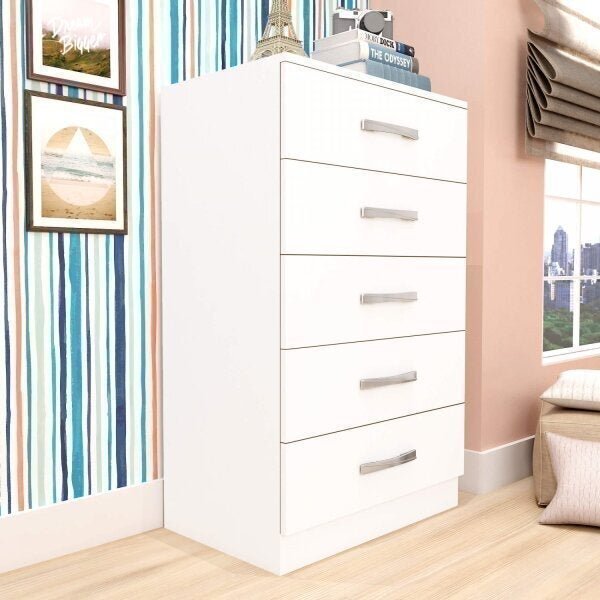 Cômoda Para Quarto Em Mdp Com 5 Gavetas Yescasa Branco