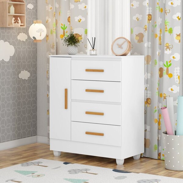 Cômoda Para Quarto Infantil 4 Gavetas 1 Porta Com Pés Lite Br