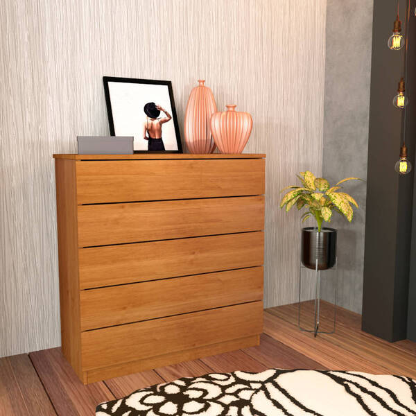 Cômoda Para Quarto Solteiro 5 Gavetas - Premium-cinamomo - Tc