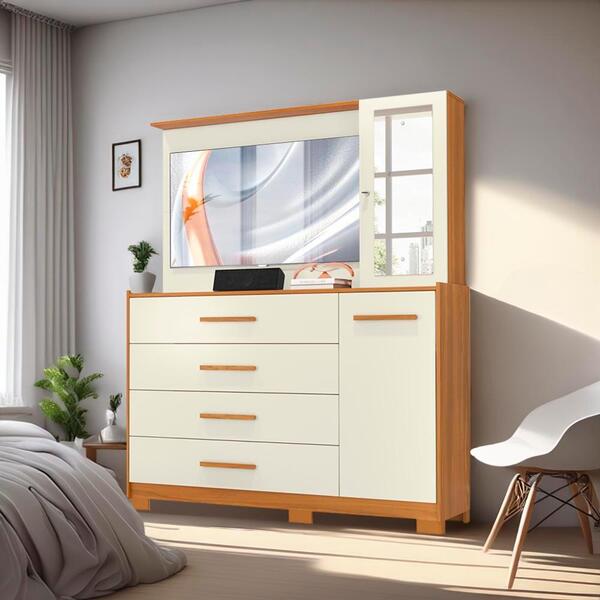 Cômoda Para Tv Até 43 Polegadas 4 Gavetas Carvalho Grife Off