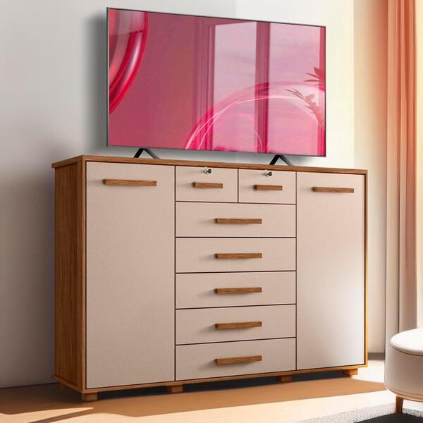 Cômoda Para Tv Até 65 Polegadas 7 Gavetas Jatobá Fendi Fontei