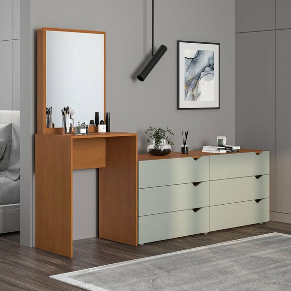 Cômoda Penteadeira 6 Gavetas Com Espelho Porto Verde/freijó