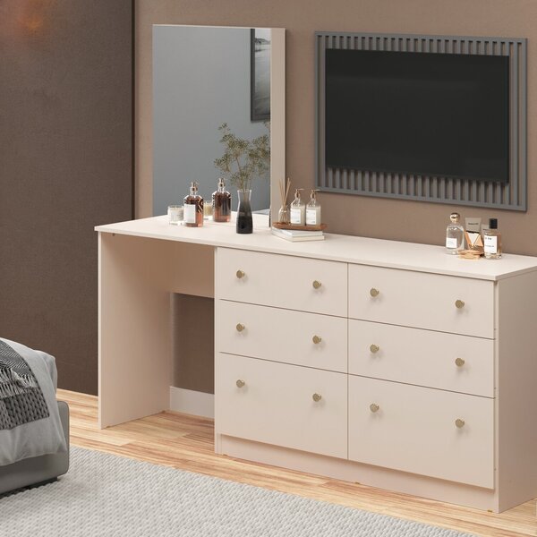 Cômoda Penteadeira 6 Gavetas E Espelho Maite Yescasa Off White