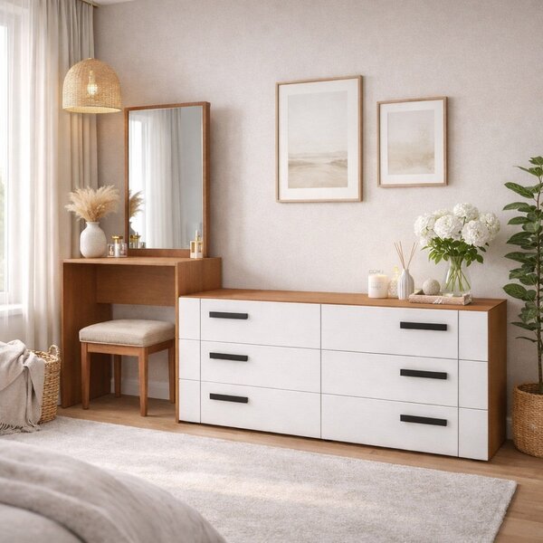 Cômoda Penteadeira 6 Gavetas Lisboa Branco/freijó