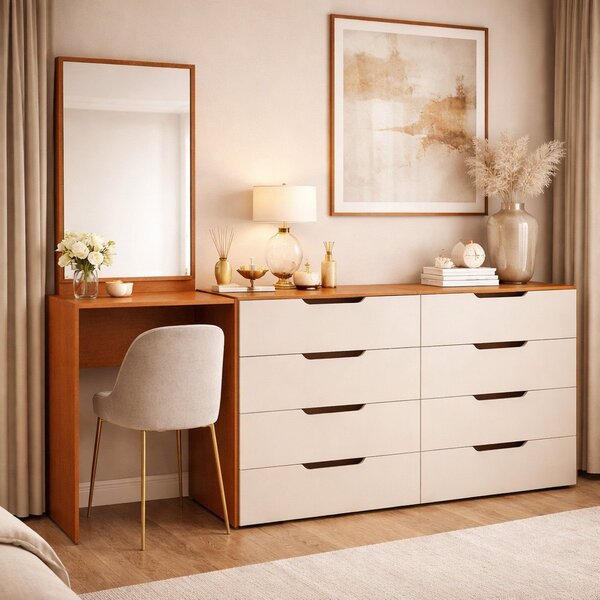 Cômoda Penteadeira 8 Gavetas Madrid Creme/freijó