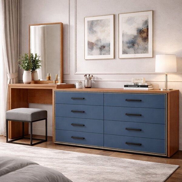 Cômoda Penteadeira 8 Gavetas Valência Azul/freijó
