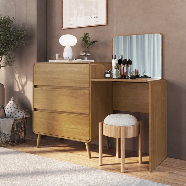 Cômoda Penteadeira Com 3 Gavetas Curve Carvalho Xingu