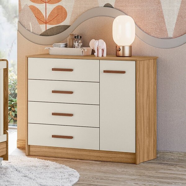 Cômoda Pérola 4 Gavetas E 1 Porta Nature/branco Off