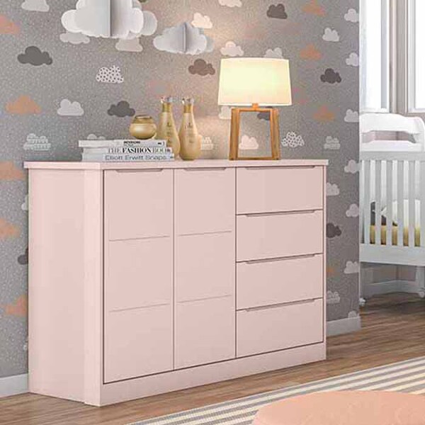 Cômoda Pérola Com Portas Rosê - Phoenix Baby