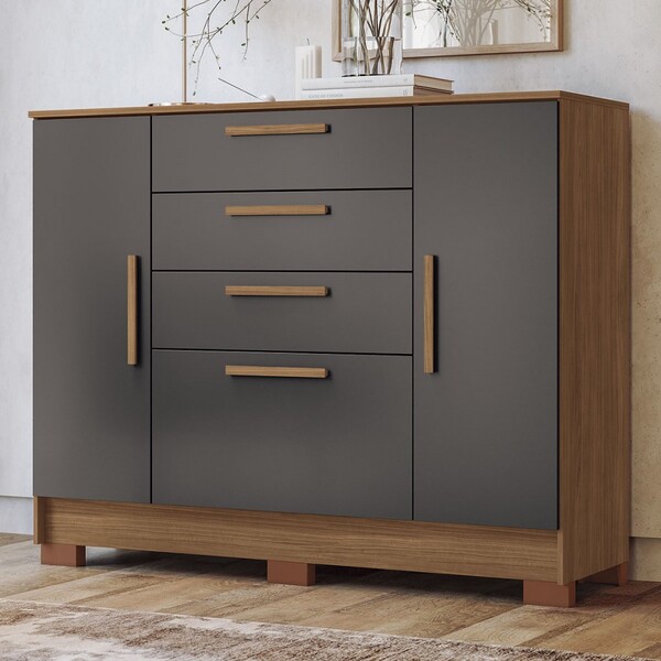 Cômoda Pinhais 2 Portas 4 Gavetas Jatoba/grafite - Santos And