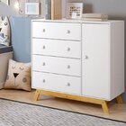 Comoda Puxador Bolinha 1 Porta 4 Gavetas Rodmóveis Branco