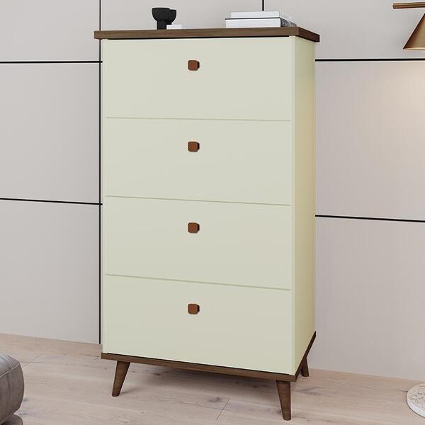 Cômoda Quarto Acácia Com 4 Gavetas E Pés Madeira Maciça Perol