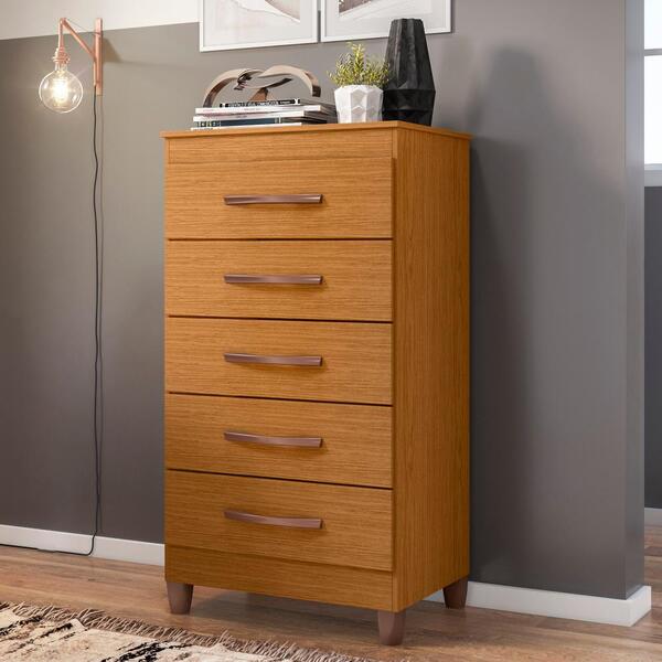 Cômoda Quarto Com 5 Gavetas Esmeralda Cinamomo Com Pés Albatr