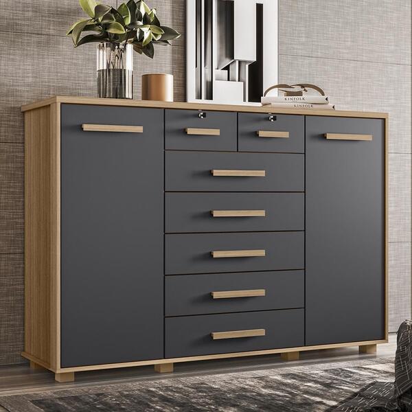 Cômoda Quarto Fontana Com 7 Gavetas E 2 Portas Nature/titanium