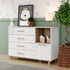 Cômoda Retrô 1 Porta E 4 Gavetas Harper Branco Hp/jequitibá Hp