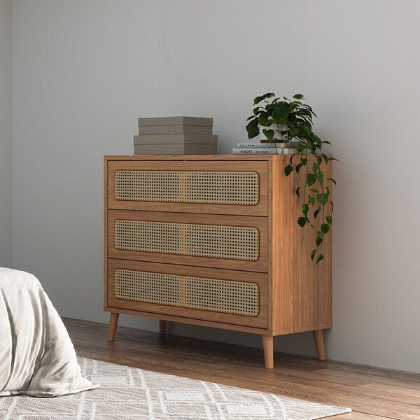 Cômoda Retrô 3 Gavetas Com Porta Telada 100% Mdf   Freijo Mad