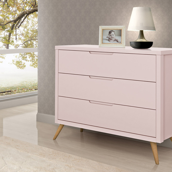 Cômoda Retro Bebe Infantil 3 Gavetas Telescópica Pés Em Madei