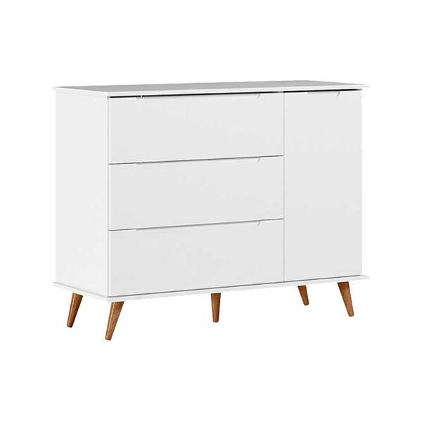 Cômoda Retrô Com 3 Gavetas E 1 Porta Lunna Cor Branco Acetina