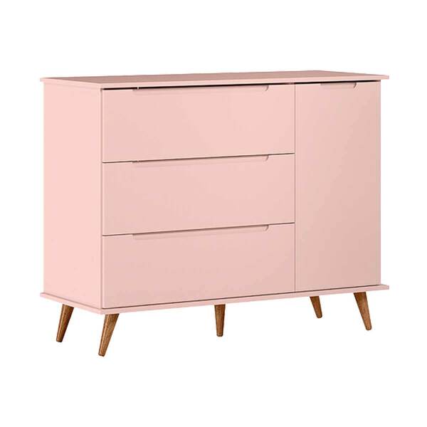 Cômoda Retrô Com 3 Gavetas E 1 Porta Lunna Cor Rosa Peternell