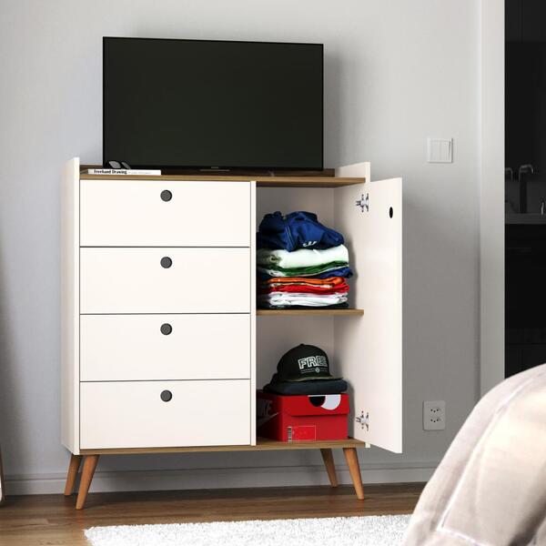 Cômoda Retrô Com 4 Gavetas Raissa - Off White/ Canela - Rpm M