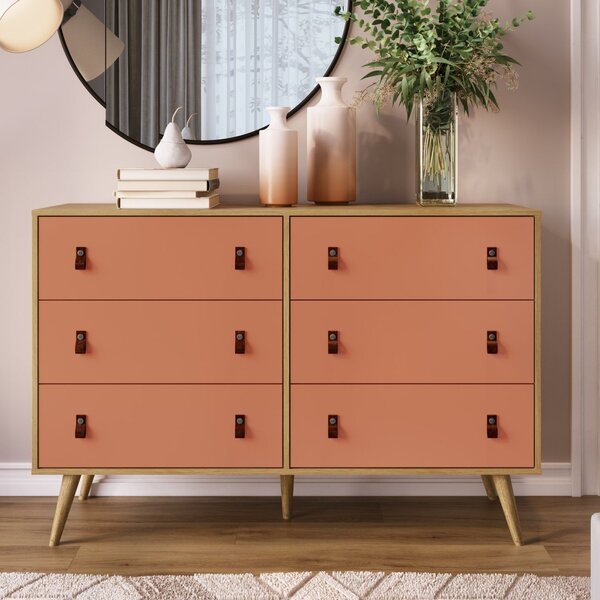 Cômoda Retrô Para Quarto 6 Gavetas Design Wood Argila