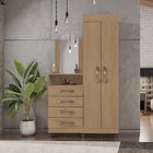 Cômoda Roupeiro 4 Gavetas 2 Portas Lion  Freijó/cinza Cristal