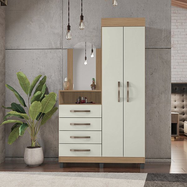 Cômoda Roupeiro 4 Gavetas 2 Portas Lion Cacau/off White