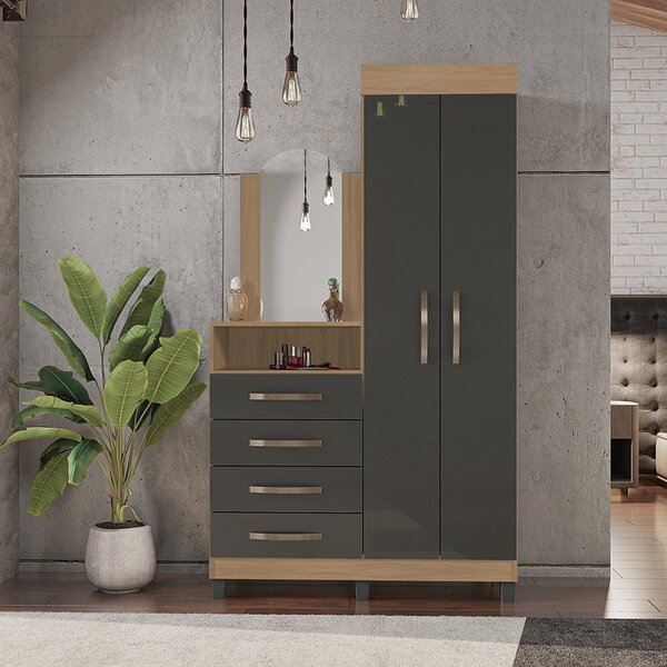 Cômoda Roupeiro 4 Gavetas 2 Portas Lion Freijó/grafite Peroli