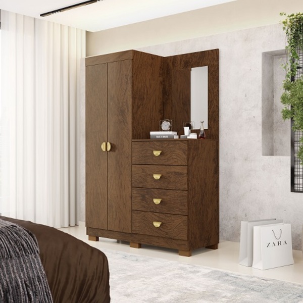 Cômoda Roupeiro Cristal Com Espelho Imbuia - Vila Rica