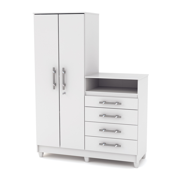 Cômoda Roupeiro Infantil 2 Portas 4 Gavetas Branco Flex Line