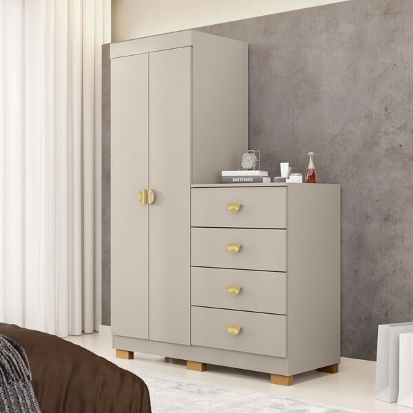 Cômoda Roupeiro Taywan 2 Portas 4 Gavetas Fendi - Pnr Móveis