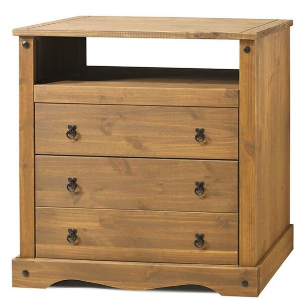 Comoda Rústica Com 3 Gavetas -  Um Nicho - Madeira Maciça - C