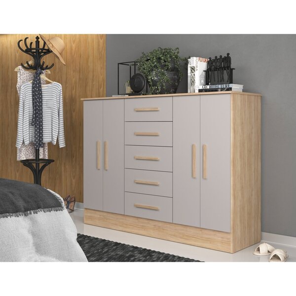 Cômoda San Siro 4 Portas 5 Gavetas Aveiro Oak/cinza Urbano