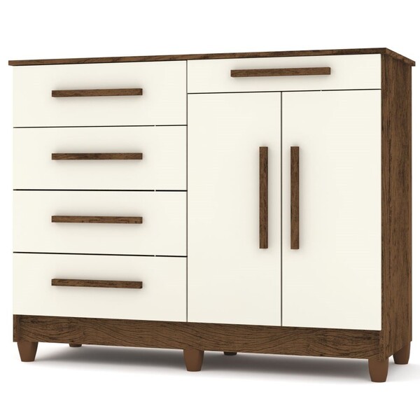 Cômoda Sapateira 02 Portas 5 Gavetas Sírius Imbuia/champanhe