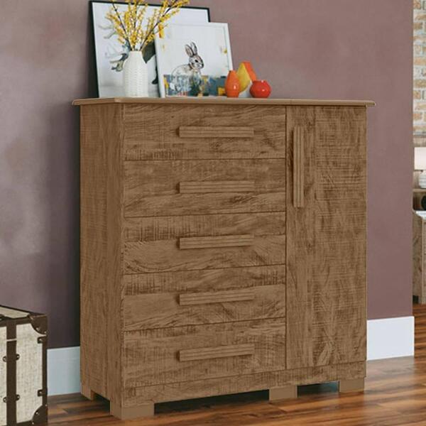 Cômoda Sapateira 100% Mdf 5 Gavetas Adele Castanho